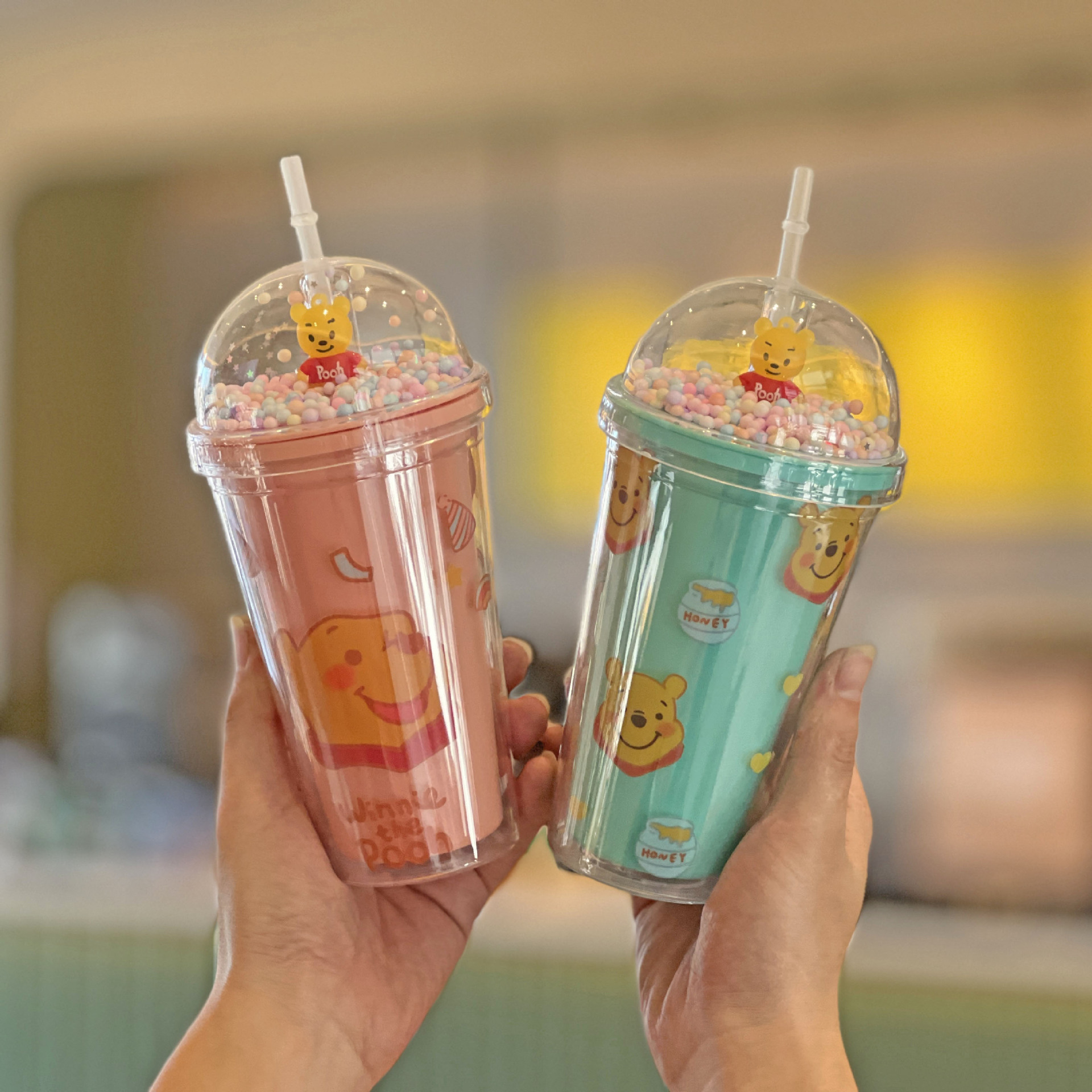 跨境新款冰裂碎冰杯双层塑料水杯批发网红卡通小熊塑料吸管杯茶杯详情10
