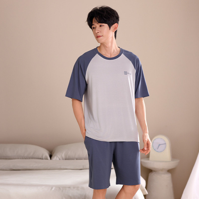 夏季莫代尔男士睡衣 新款圆领短袖纯色简约套头男生家居服可外穿详情15