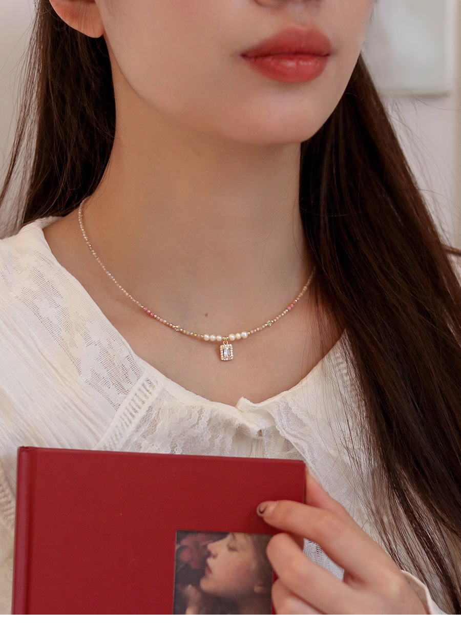 多巴胺项链不掉色女夏季高级感小众水晶锆石串珠吊坠锁骨颈链饰品详情1