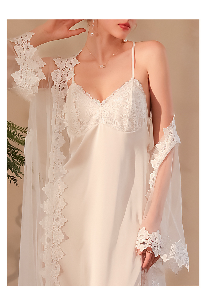 Factory wholesale bride morning dress set, satin backless halter nightgown, mesh lace nightgown, home dress 538 pic 10