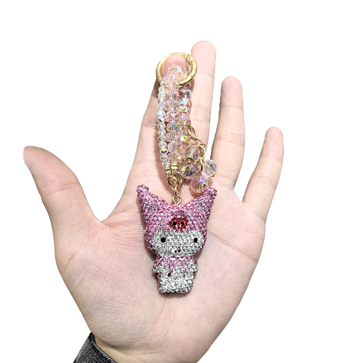 Cross-border light luxury full-diamond cartoon cat diamond rope pendant, creative car keychain, cute couple bow bag pendant pic 7