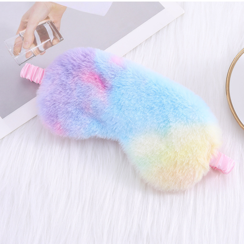 炫彩小兔毛可爱毛绒眼罩遮光睡眠眼罩彩虹印花可爱卡通眼罩现货详情25