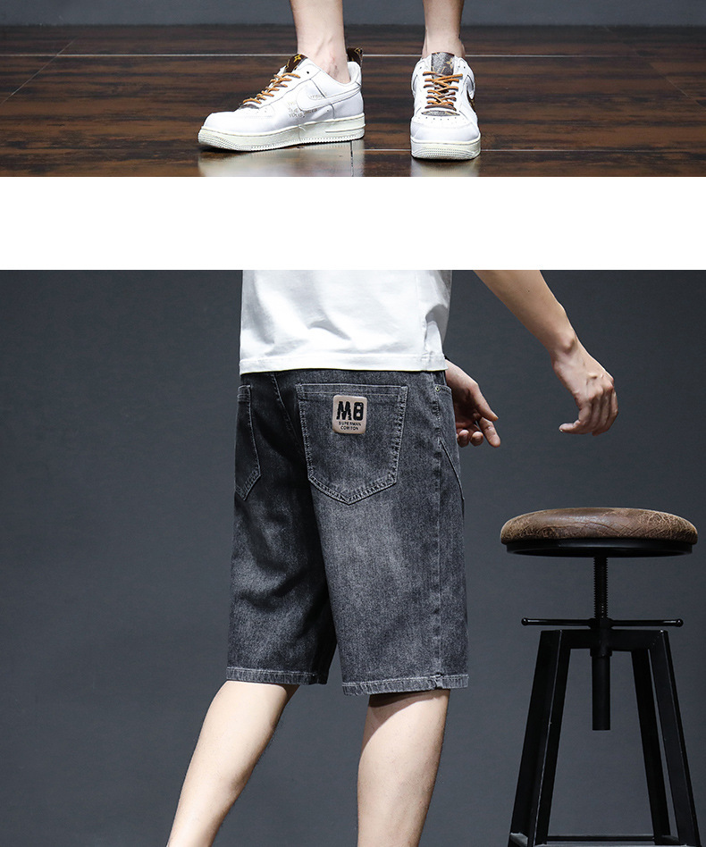 牛仔短裤男士夏季薄款潮流宽松弹力5分马裤潮牌休闲直筒百搭中裤详情9