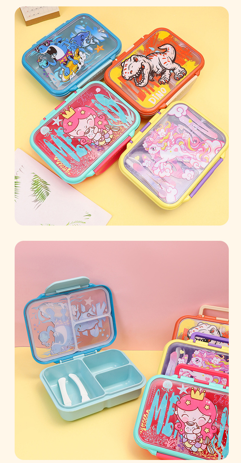 跨境新款食品级塑料饭盒儿童卡通可爱午餐盒学生分格密封便当盒详情9