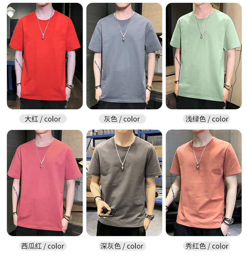 Pure cotton short-sleeved T-shirt for men, Hong Kong-style loose T-shirt, small drop shoulder, combed cotton, oversized, high-quality solid color base pic 12