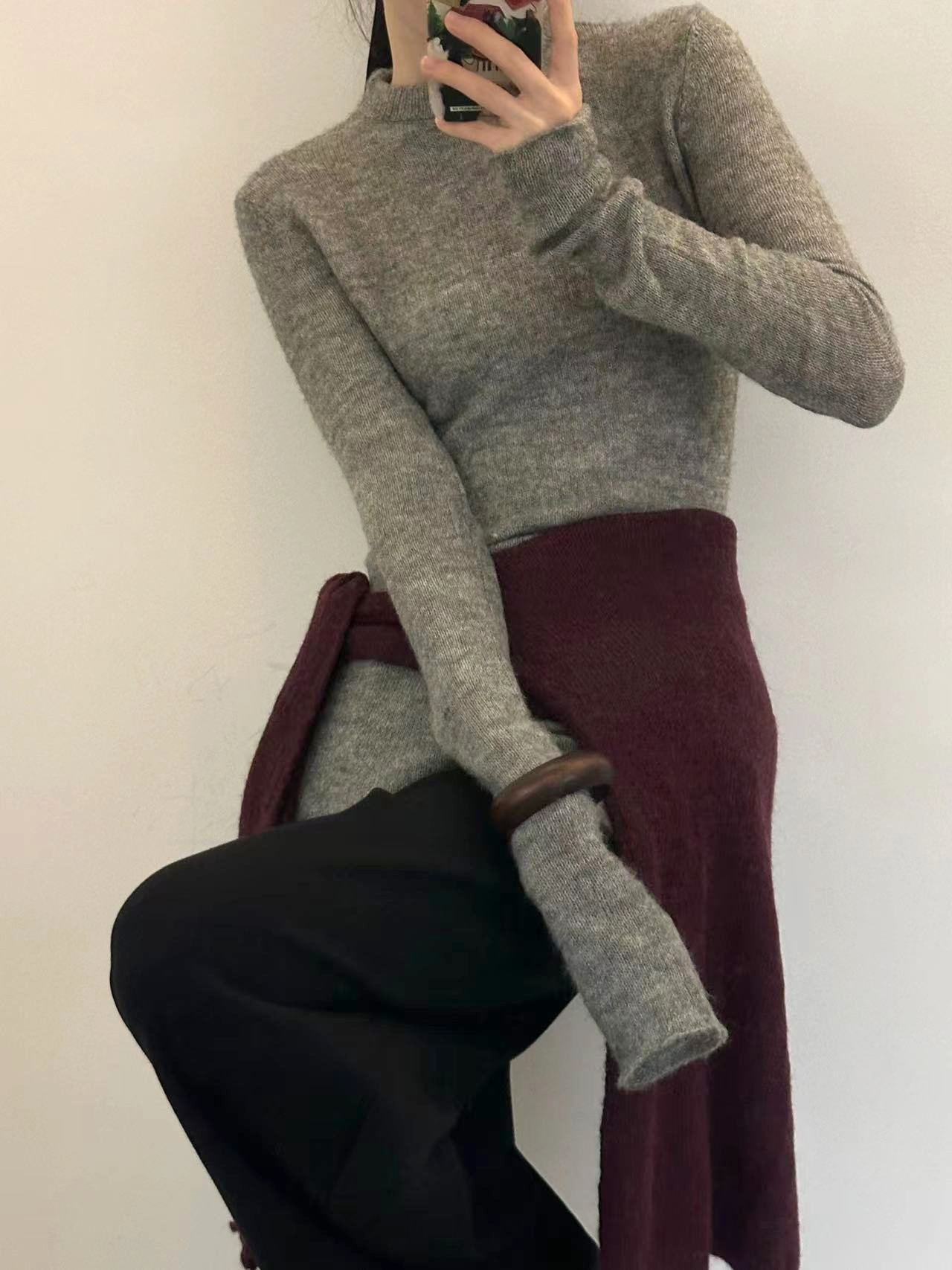超薄羊毛修身打底衫~2024新款安静灰秋冬百搭混纺显瘦毛衣女5S20详情27