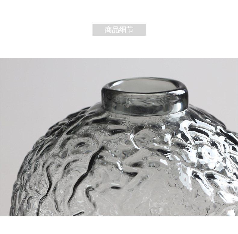 富雅玻璃大肚落地马醉木灰色透明锤纹水培玻璃花瓶家居装饰花器详情7
