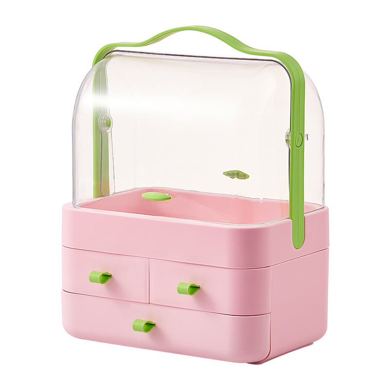 新款手提化妆品收纳盒宿舍桌面防尘整理箱护肤品置物架带盖化妆盒详情9