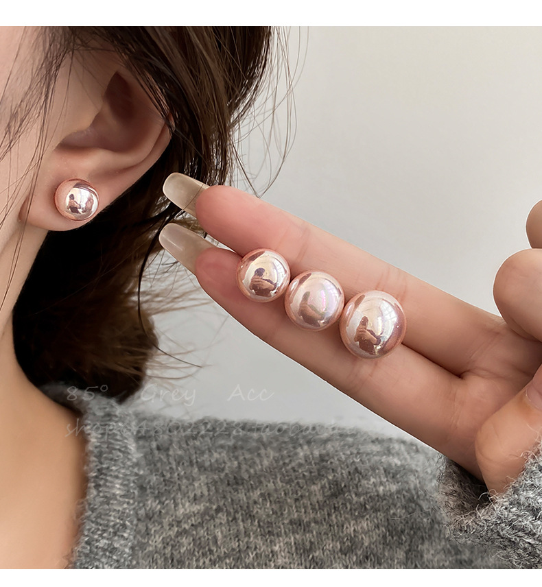 Shi Family Cherry Blossom Pink steamed bun Pearl Earrings for women, pure silver, high-end and simple earrings, mid-to-high-end wholesale accessories in Yiwu pic 5