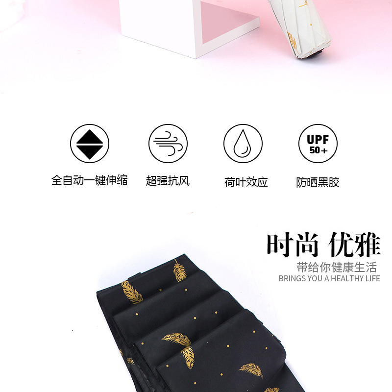 创意新款羽毛伞黑胶烫金羽毛晴雨伞广告礼品伞定防紫外线伞热销详情3