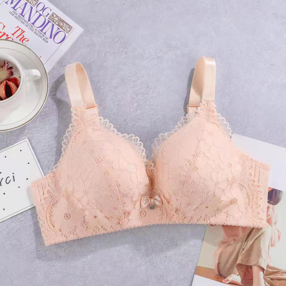 Cross-border export lace bras without steel loops, medium thick cup copper fiber lining, small breasts, gathering anti-sagging three-breasted underwear pic 5