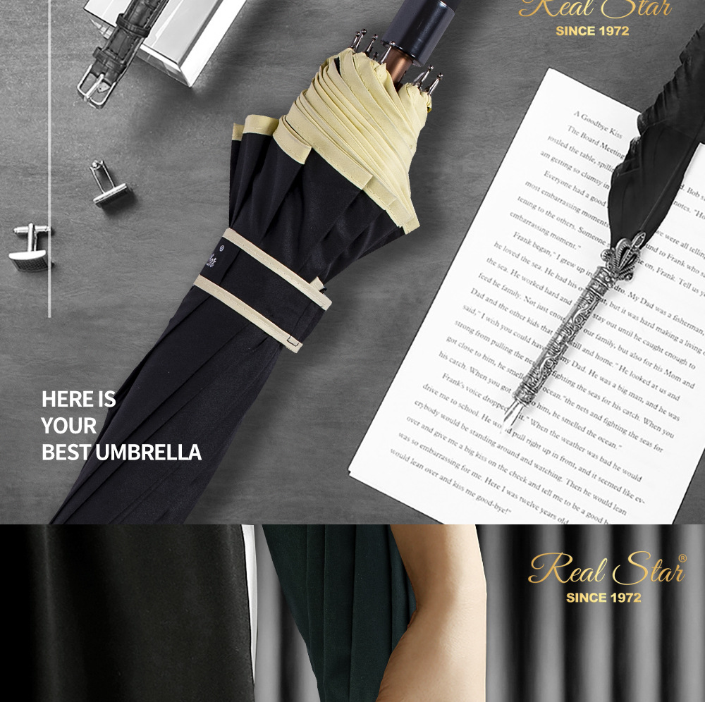 星宝商务长柄伞25寸大伞面12骨抗风25寸12骨素色雨伞可印logo详情6