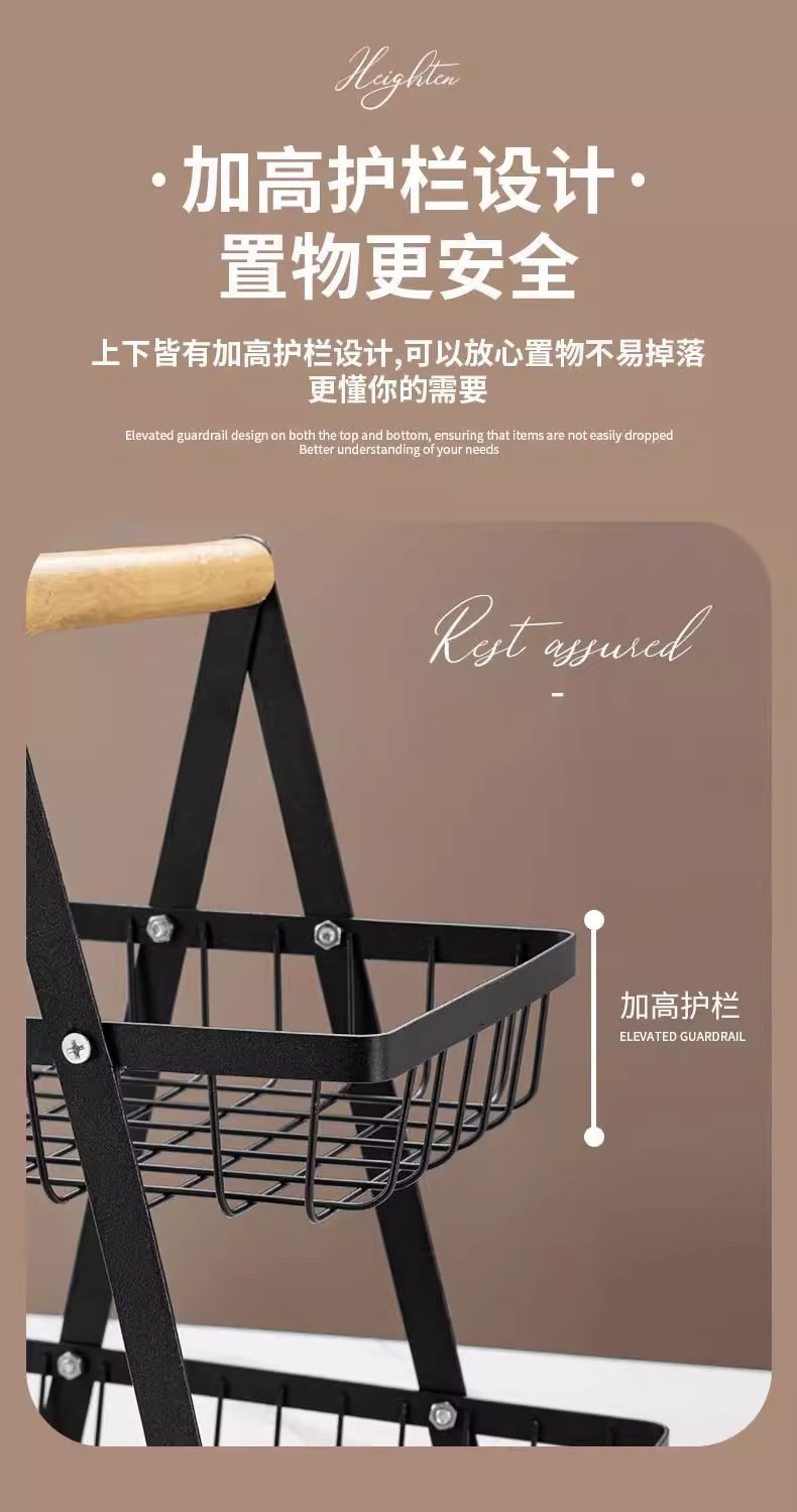 Cross-border portable household fruit and vegetable baskets, kitchen draining double-layer storage baskets, iron fruit and vegetable storage baskets manufacturer wholesale pic 4