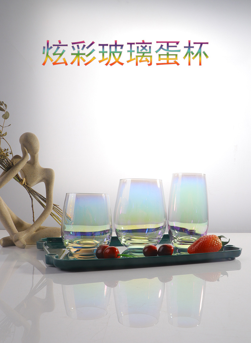 跨境电镀七彩蛋形玻璃杯牛奶果汁杯喝水杯子团队酒店用品水杯Logo详情1