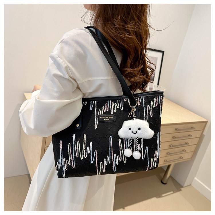 学生上课布袋包包女2024新款单肩腋下包条纹大容量通勤休闲托特包详情28