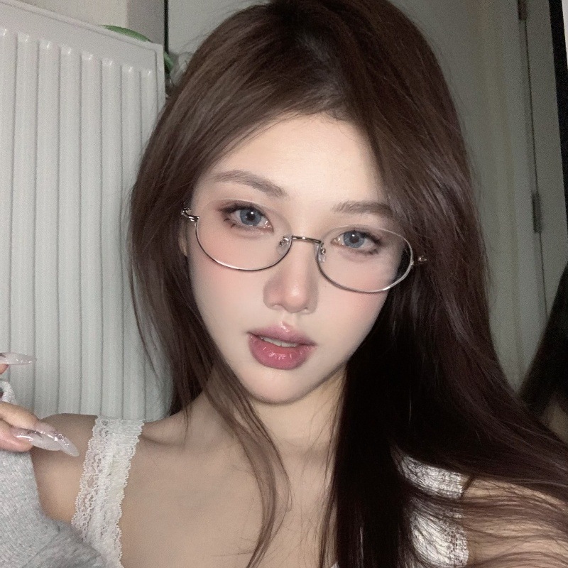 纯欲金丝下半框眼镜女近视可配度数素颜显瘦椭圆平光眼睛架韩版详情2