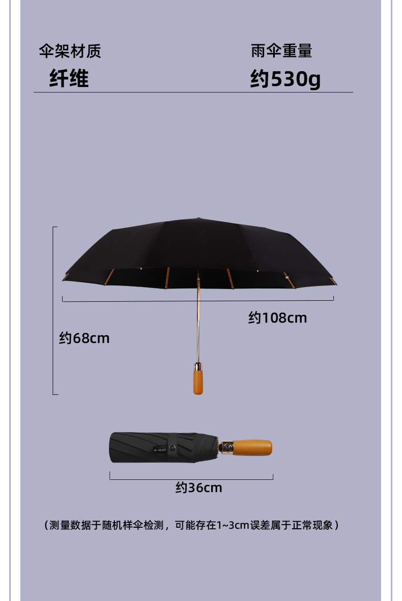New solid wood fully automatic umbrella, a 23-inch self-opening and closing umbrella for both rain and sun protection, 12-bone business black rubber sun umbrella pic 17