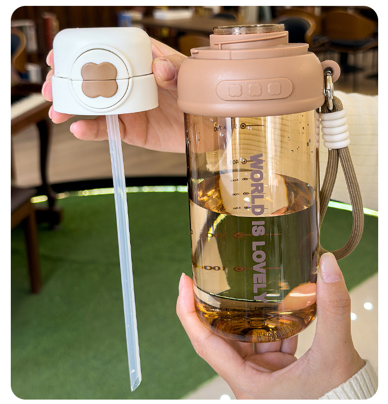 夏季童趣时光塑料杯提绳便携户外运动儿童水杯带刻度学生吸管杯子 pic 14