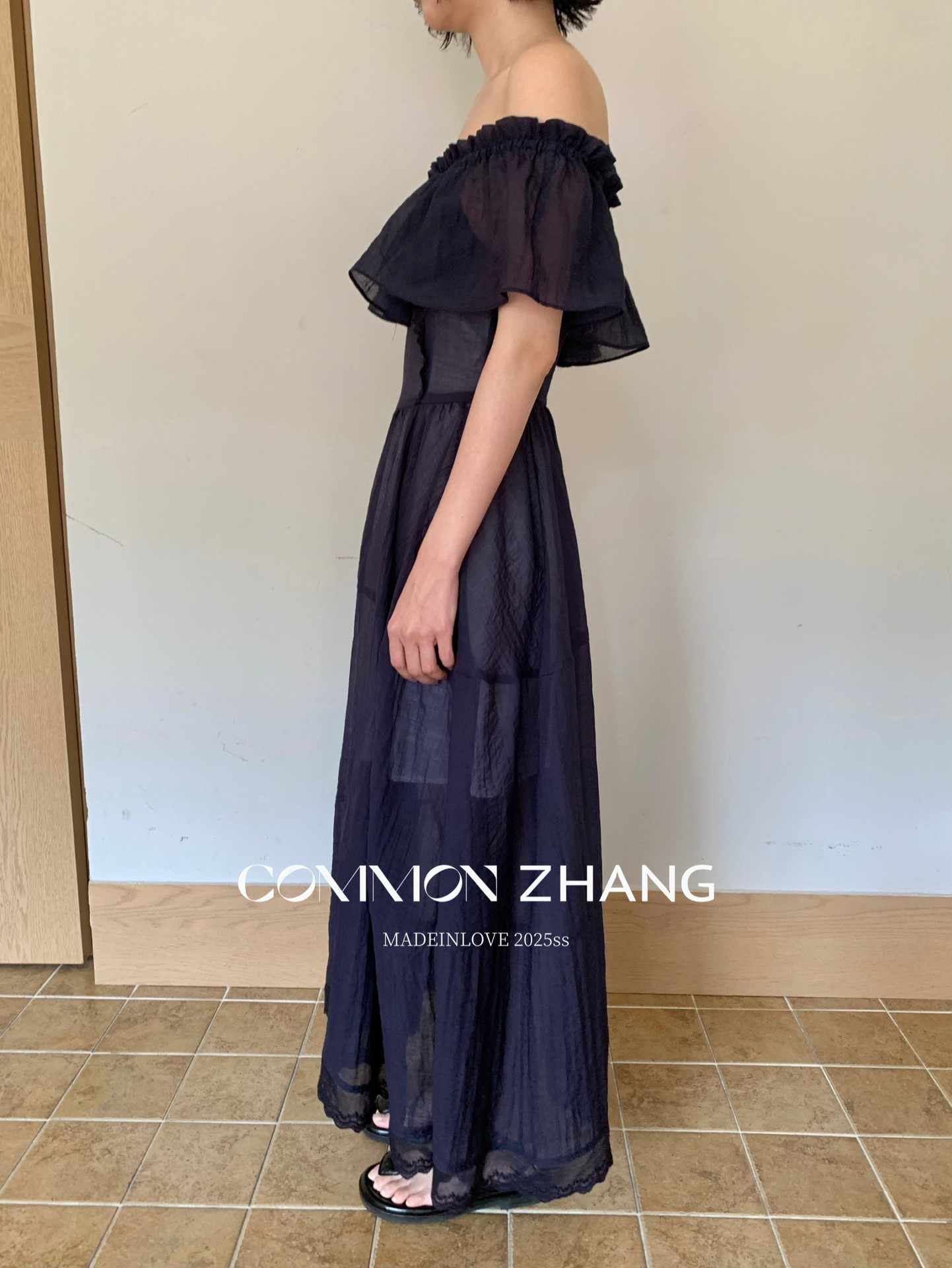 CZ ZHANG Summer French lace patchwork one-shoulder off-the-shoulder sexy slightly transparent texture dress for women B26857 pic 18