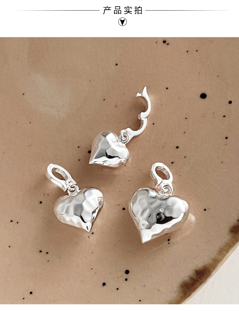 925纯银不规则纹理爱心吊坠简约小众设计万能扣项链男女百搭0822G详情5