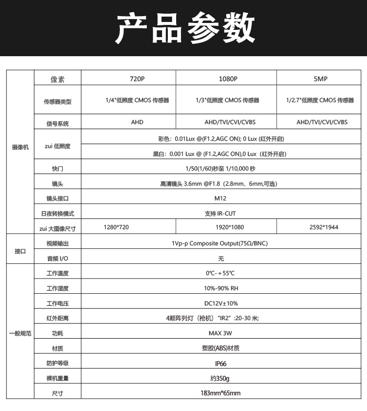 同轴室外TVI音频4K家用四合一高清1080P监控CVBS电视机BNC摄像头详情8