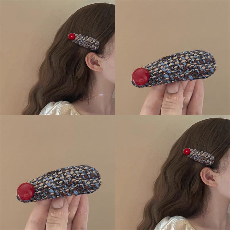 Korean headwear, niche design hair accessories, ins hair accessories, bangs clips, bb clips, sweet and elegant, red small chanel-style hair clips pic 2