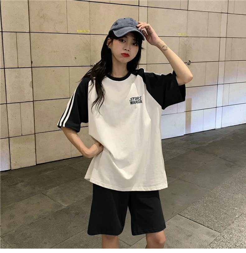 夏季跑步中考初中短袖休闲运动服套装女宽松短裤体育考试五分裤详情20