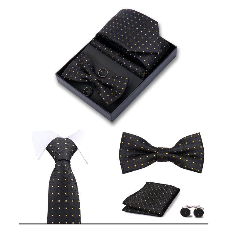 男士商务8cm领带领结口袋巾5件套礼盒装婚礼宴会条纹黑色手打领带详情33