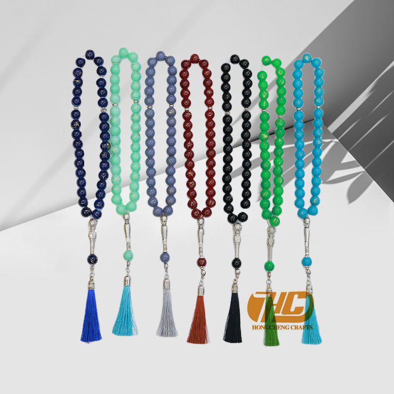 中东 礼拜 手持念珠 树脂 金拉丝纹理 33颗10厘 赞珠 跨境 批发详情1