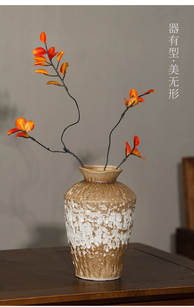 2026 European retro style ceramic vase, wabi-sabi style living room high-end feel, coarse earthenware jar, simple dried flower arrangement, flower vases and ornaments pic 7