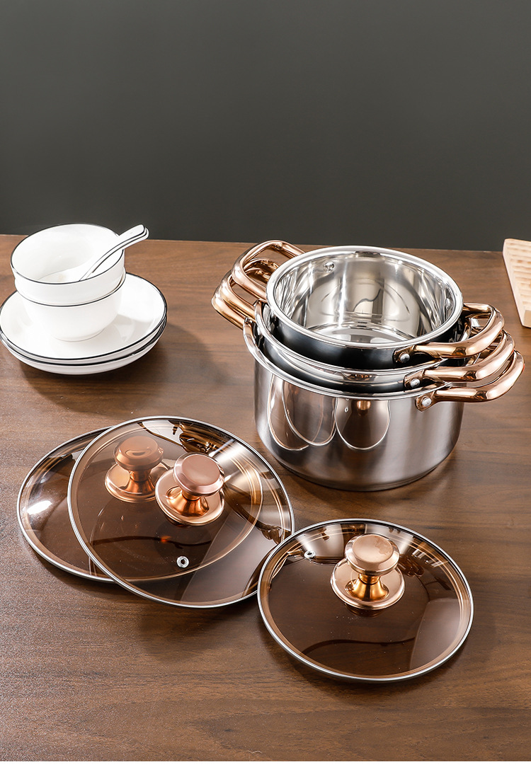 Thickened stainless steel soup pot, household baby food pot, soup pot, induction cooker pot, steamer, double-ear pot, milk pot, stew pot pic 5