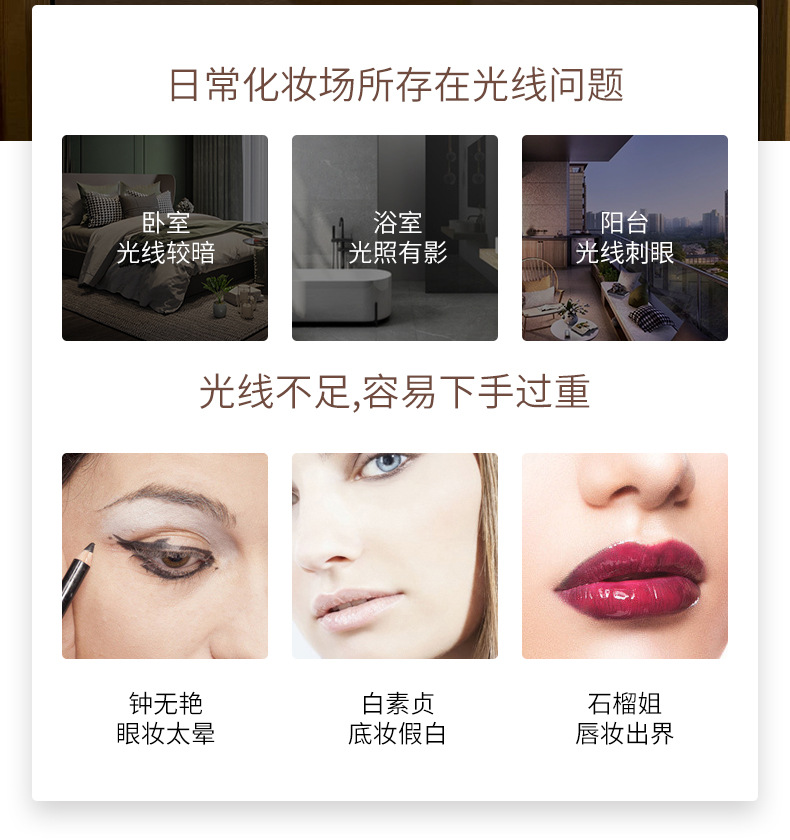 跨境智能梳妆镜化妆镜led灯台式鹿角支架宿舍镜子美妆镜补光灯详情4