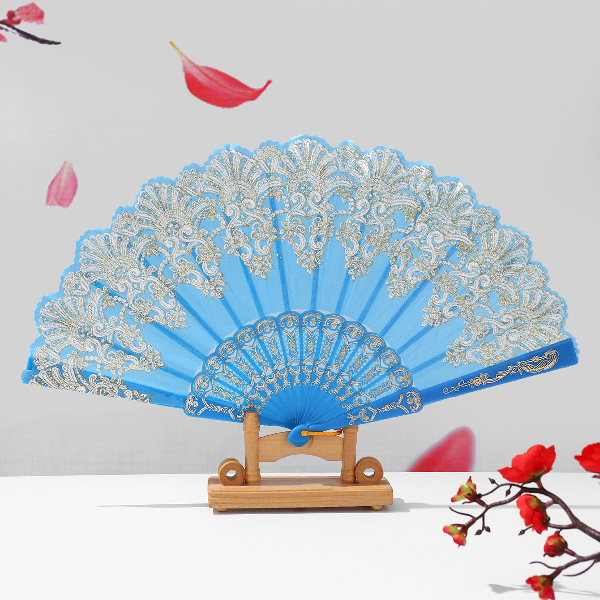 中式祥云纹古风折扇塑料舞蹈中国风折叠扇子厂家直销详情9