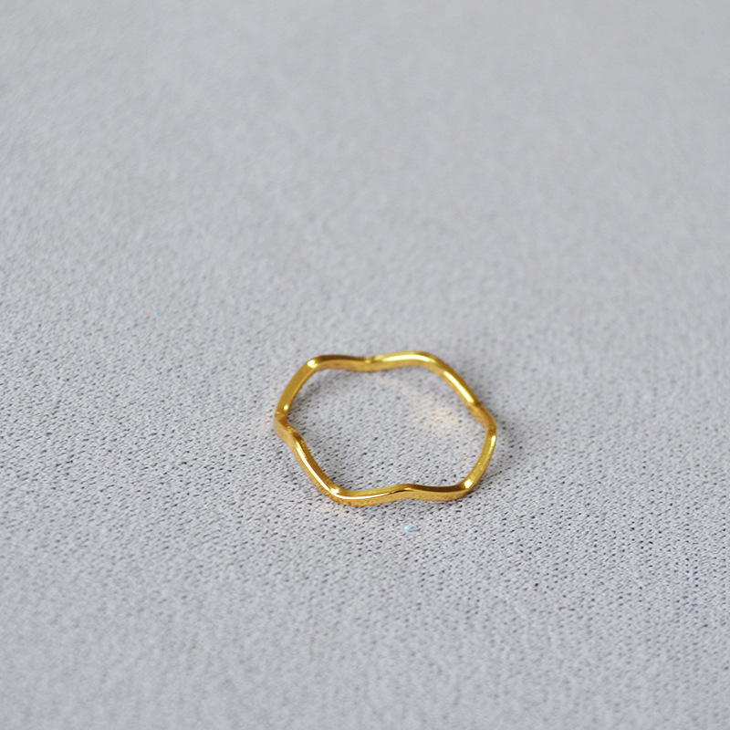 日韩简约素圈波浪曲线黄铜镀金INS风纤细叠带时尚个性戒指食指戒详情12