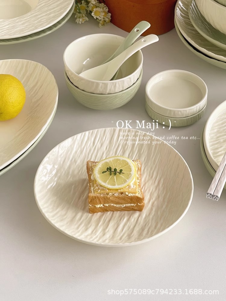 ins tableware, cream-colored ceramic plates, high-end home steak, Western meal plates, straw hat plates, dessert breakfast plates pic 3