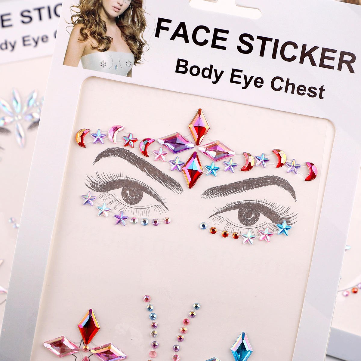胸部贴 眉心贴 眼部贴跨境热销亚克力钻石贴脸饰品美妆贴化妆工具详情8