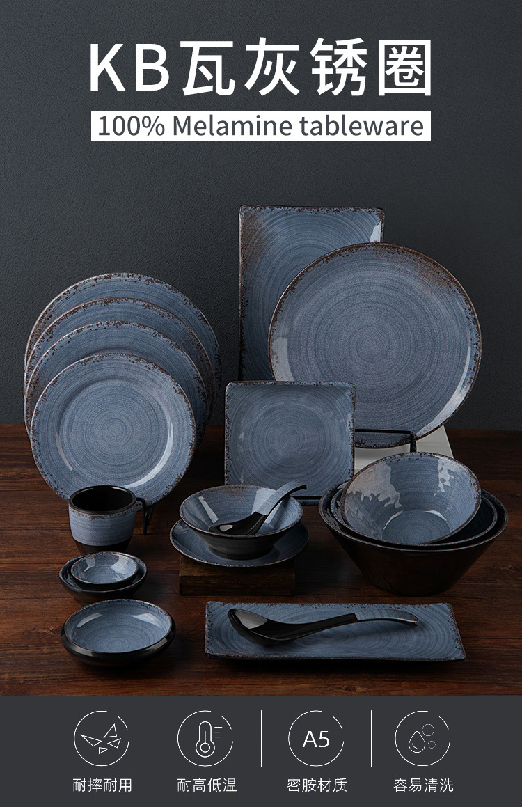 New imitation porcelain KB tile grey pattern melamine tableware factory direct sales melamine tableware pic 1