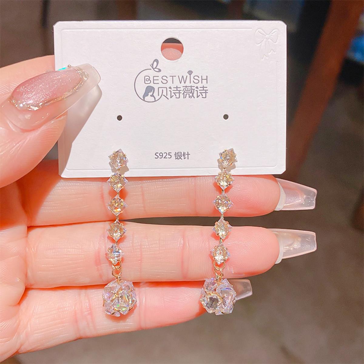 【流苏】精致超仙气质显脸瘦长款锆石耳环 银针韩版高级感耳钉饰详情44