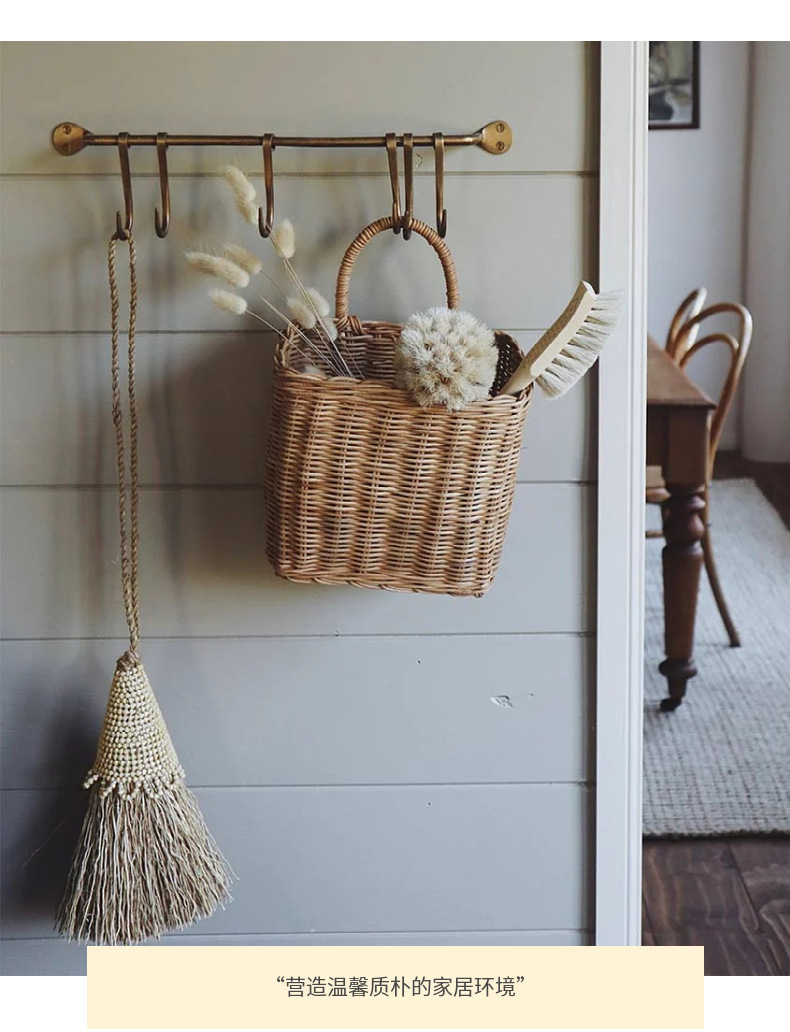 Nordic woven basket, kitchen ginger and garlic storage basket, retro wall hanging basket, hand-held small flower basket, kitchenware hanging basket, natural rattan weaving pic 11