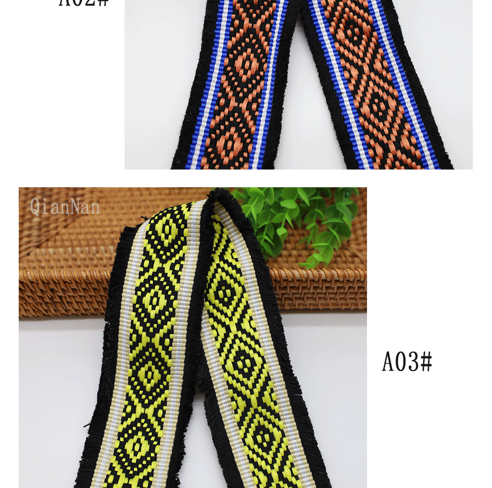 Factory direct supply of 60mm wide fringed tassel ethnic style jacquard webbing for luggage straps, clothing, shoes and hats, and decorative accessories pic 8