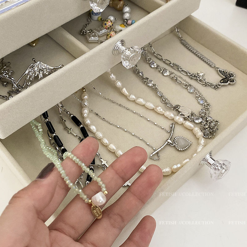首饰收纳盒防氧化耳环耳钉项链绒布亚克力高档精致饰品盒子神器详情5