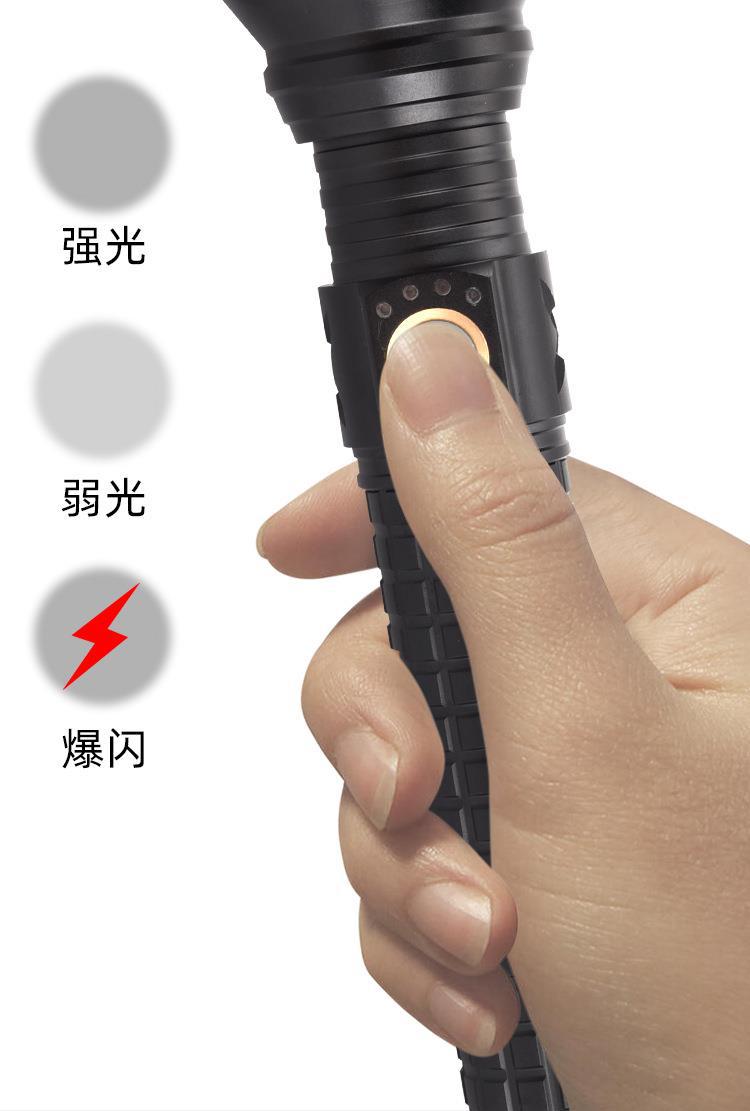 2023新款LED户外露营强光大容量铝合金P90多功能探照手电筒详情7