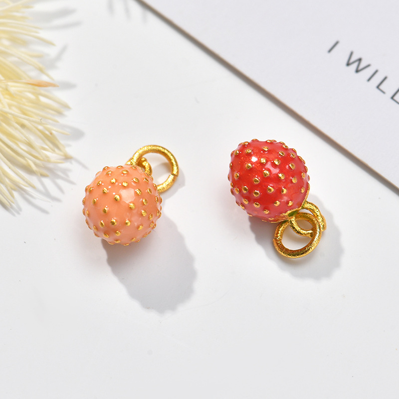 Factory wholesale oil-dripping brass, Korean-style fruit strawberry three-dimensional DIY earrings, pendants, bracelets, hair accessories and other accessories pic 7