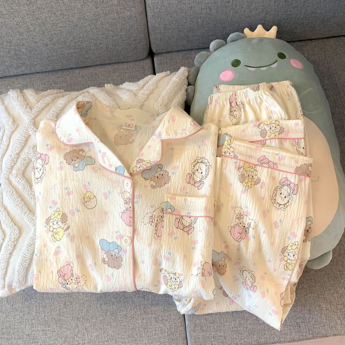 Cute cartoon mikko pajamas for girls in spring and autumn, cloud cotton long-sleeved, sweet student and Internet celebrity home wear set for summer pic 6