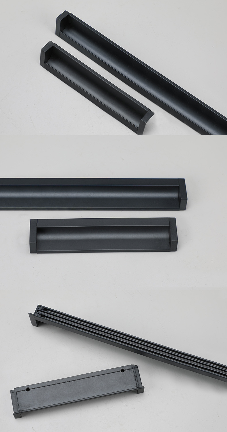 黑色嵌入式暗装拉手金色银色抽屉把手青古铜挖槽移门加长对装拉手详情38