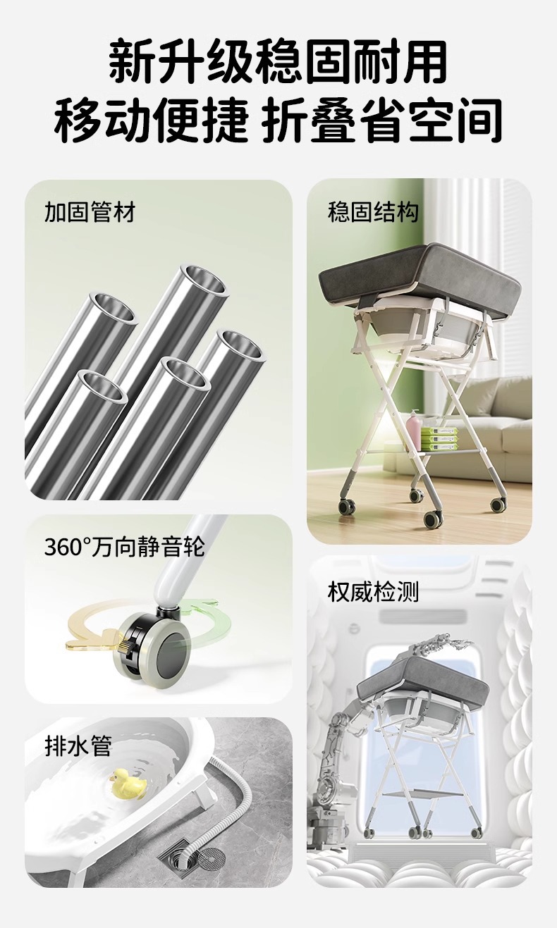 哇噢定制宝宝新生浴盆支架套装婴儿洗澡护理台换尿布晾衣架免弯腰详情4