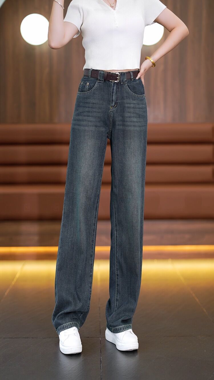 Wide-leg jeans for women 2025 Autumn new style High-waisted slimming wide-leg pants retro stretch versatile floor-length straight-leg pants pic 3