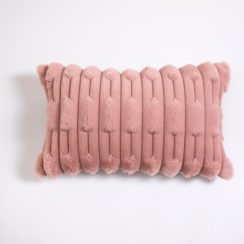 北欧ins风纯色链条编花胖条抱枕套兔毛绒床头沙发靠枕多色可选详情40