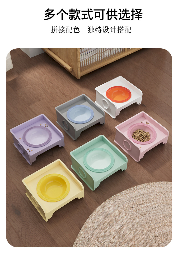 Pet square cat bowl stand dining table, can be spliced with dog bowls, cat food bowls, ceramic pet bowls, water bowls, food, leak-proof and neck protection pic 9