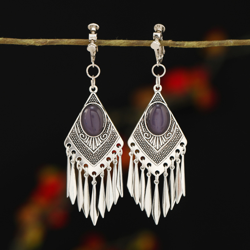 螺旋无痛耳夹女民族风复古长款流苏耳坠波西米亚耳环无耳洞耳饰品详情16